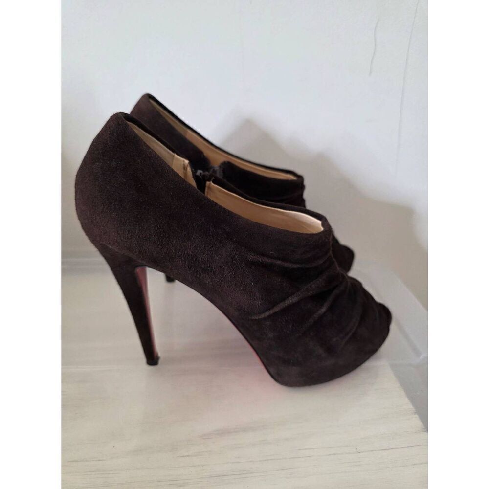 Christian Louboutin Black Suede Trepoli Peeptoe Platform Booties 39.5 (US 9.5) - Picture 13 of 14